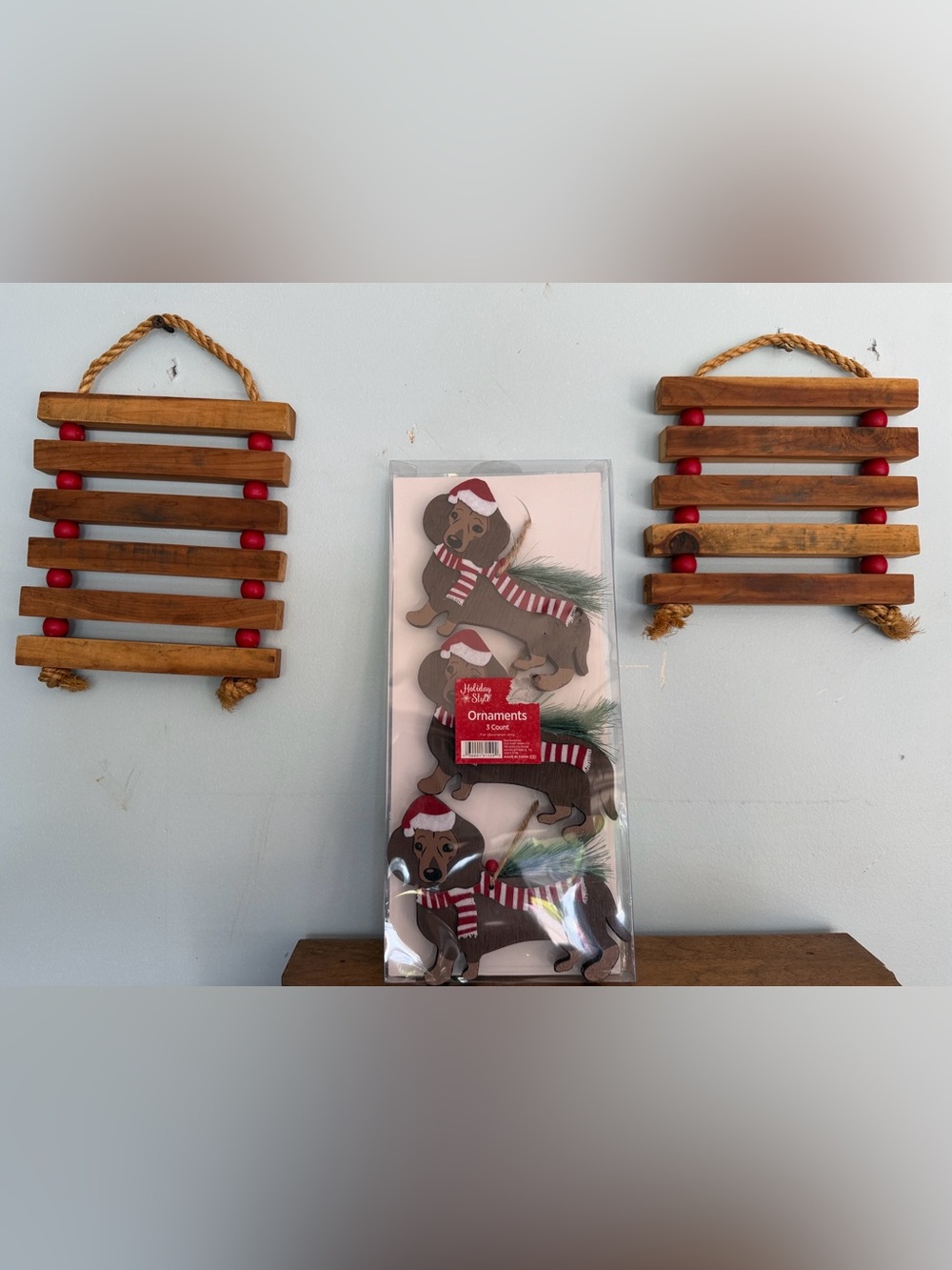 Wooden Sled Wall Accent with Red Bead